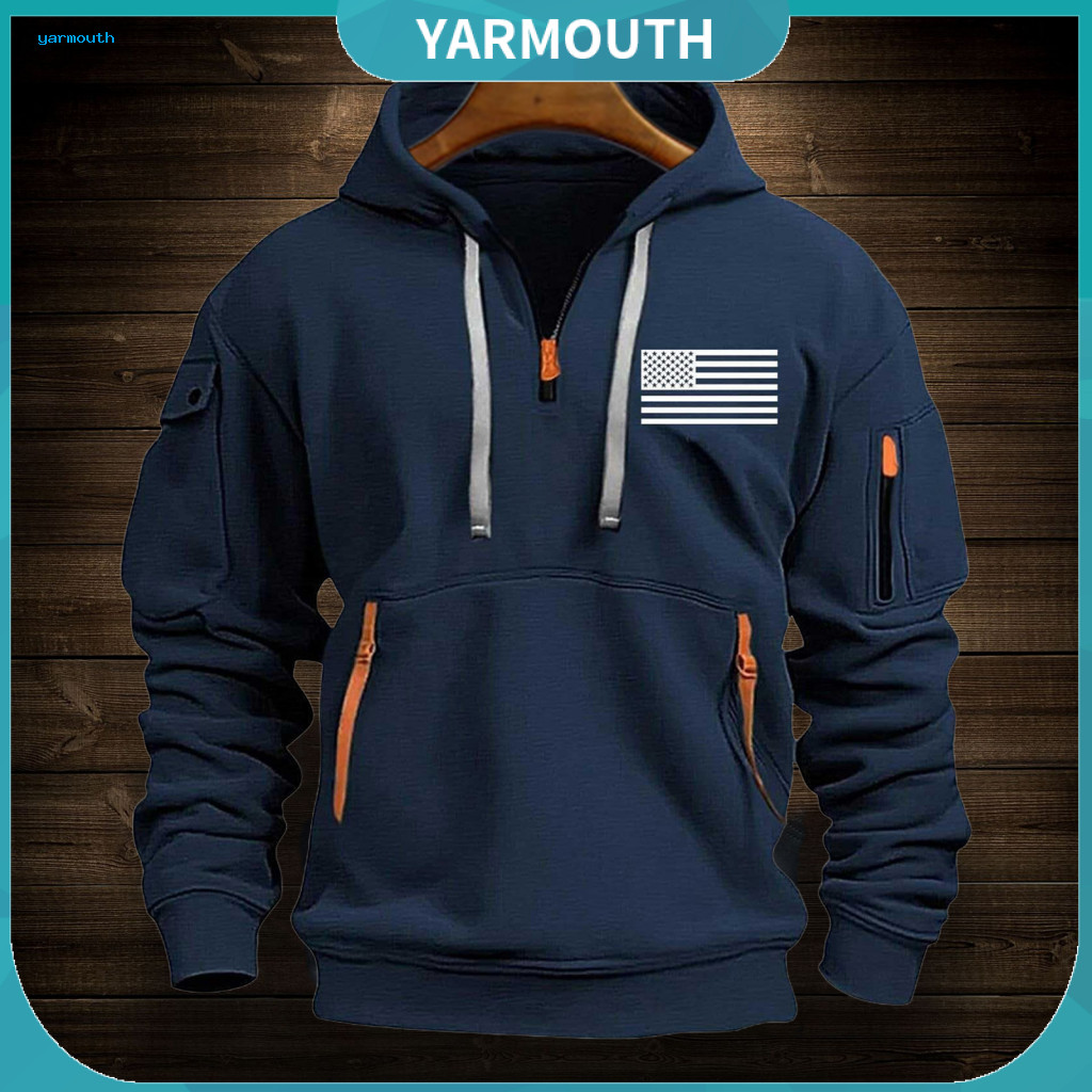 Cozy Velvet-lined Hoodie Men Men's Spring Fall Fitness with Zipper Plush-lined Hood Multi Pockets Thick Fabric American