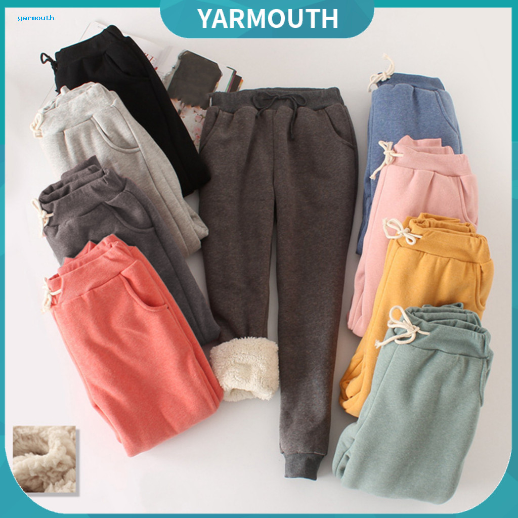 Women Pants Style Trousers for Women’s Jogger Elastic Waist Adjustable Drawstring Harem Thick Velvet Lined Slim Sweatp