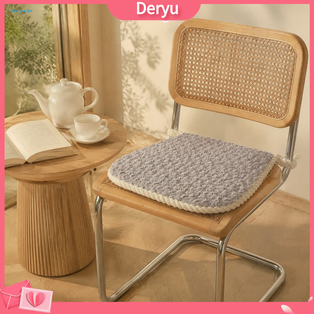 Plush Seat Cushion for Office Chair Anti Slip for Room Thick Velvet 16.5x17.7 Soft Square Pad with Ties Comfortable for