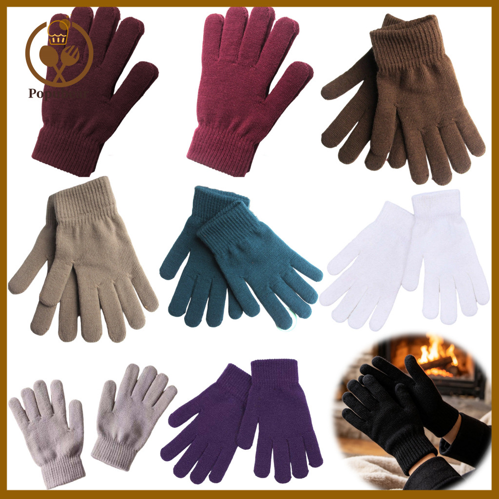 Weather Accessories for Men Women Winter Thermal Gloves for Thick Velvet Lined Knit Five-finger Mittens with Elastic Cuf