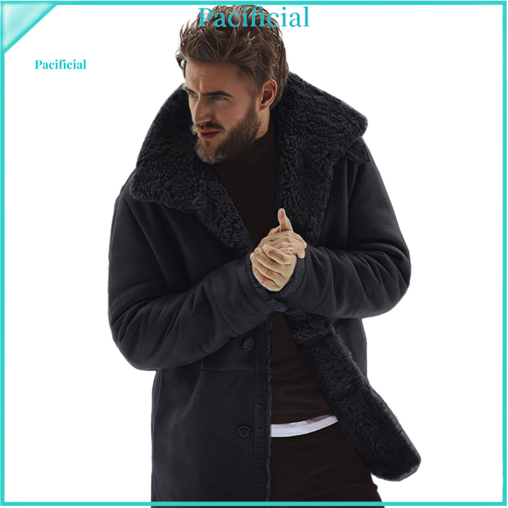 Versatile Men Jacket Coat Men's Winter Single Breasted Long Sleeve Lapel with Pockets Thick Velvet Lining Warm Autumn an
