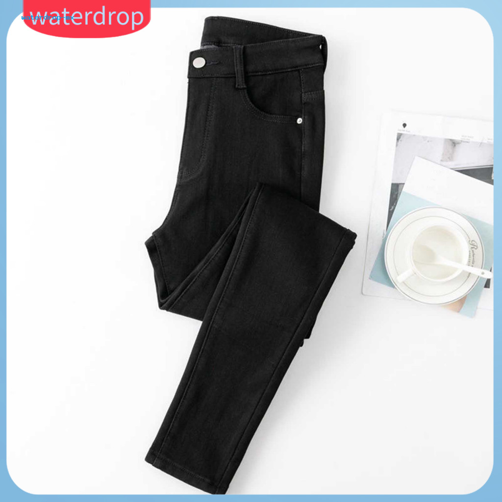 Women’s Winter Plush Velvet Lined High Waist Slim Fit Jeans Thick Warm Pencil Pants with Button Zipper Pockets Straigh