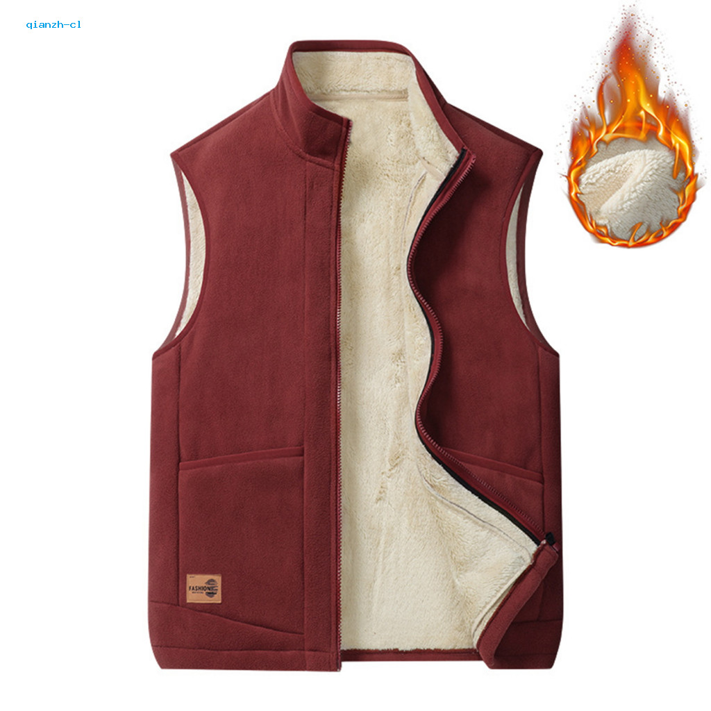 Men Velvet Vest Thickened Winter Men's Fall Warm Plush Stand Collar Zipper Waistcoat Windproof Thick Plus Size Cardigan