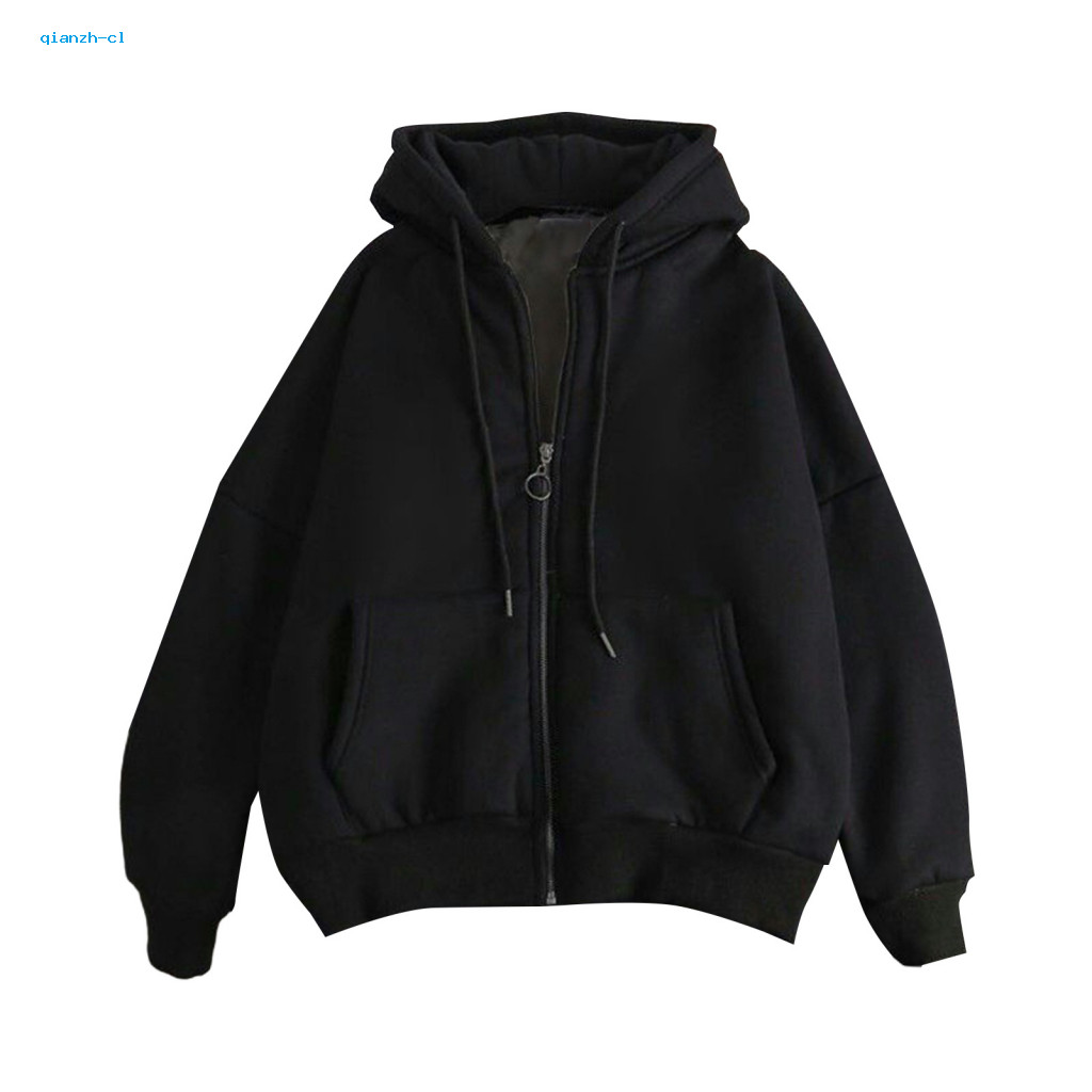 Thickened Velvet Hoodie Men Polyester Men's Fall Winter Thick Plush Zip-up Coat Plus Size Elastic Cuffs Drawstring Loose