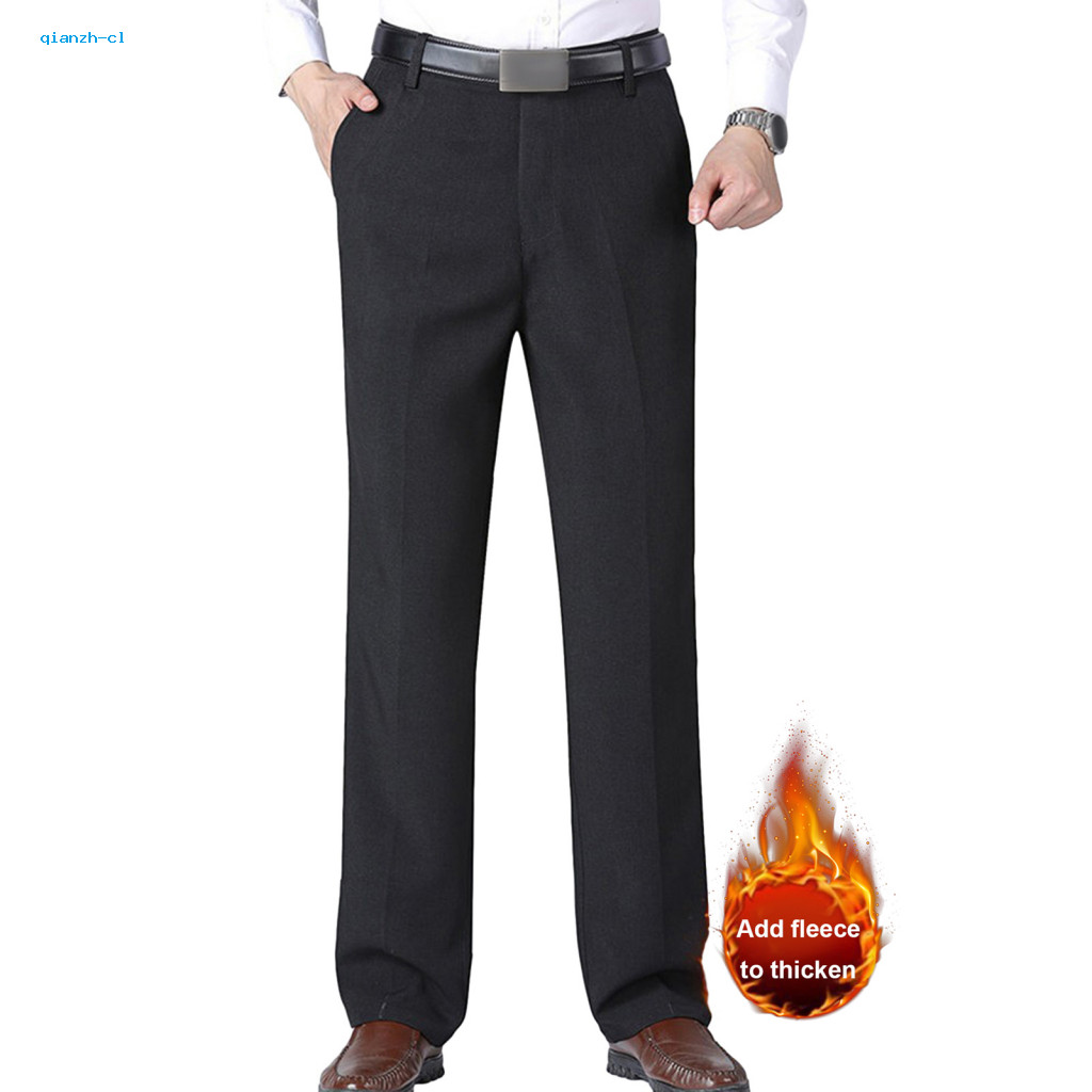 Thickened Velvet Lining Men Trousers Autumn Winter Pants Men's Formal Business Suit Thick Plush Lined Straight Fit Mid W