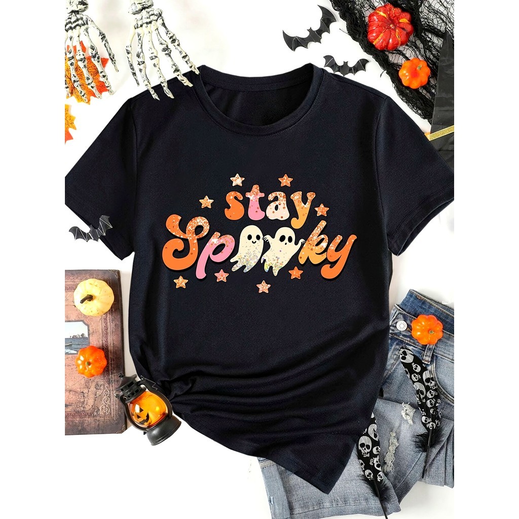 Camiseta Camisa Algodão Feminina Estampa Halloween Básica Manga Curta 100% Premium Blusa Envio Imediato