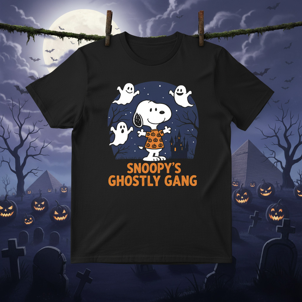 BR.Moonlight Camiseta Snoopy Halloween, Manga Curta Gola Redonda Estampa Temática