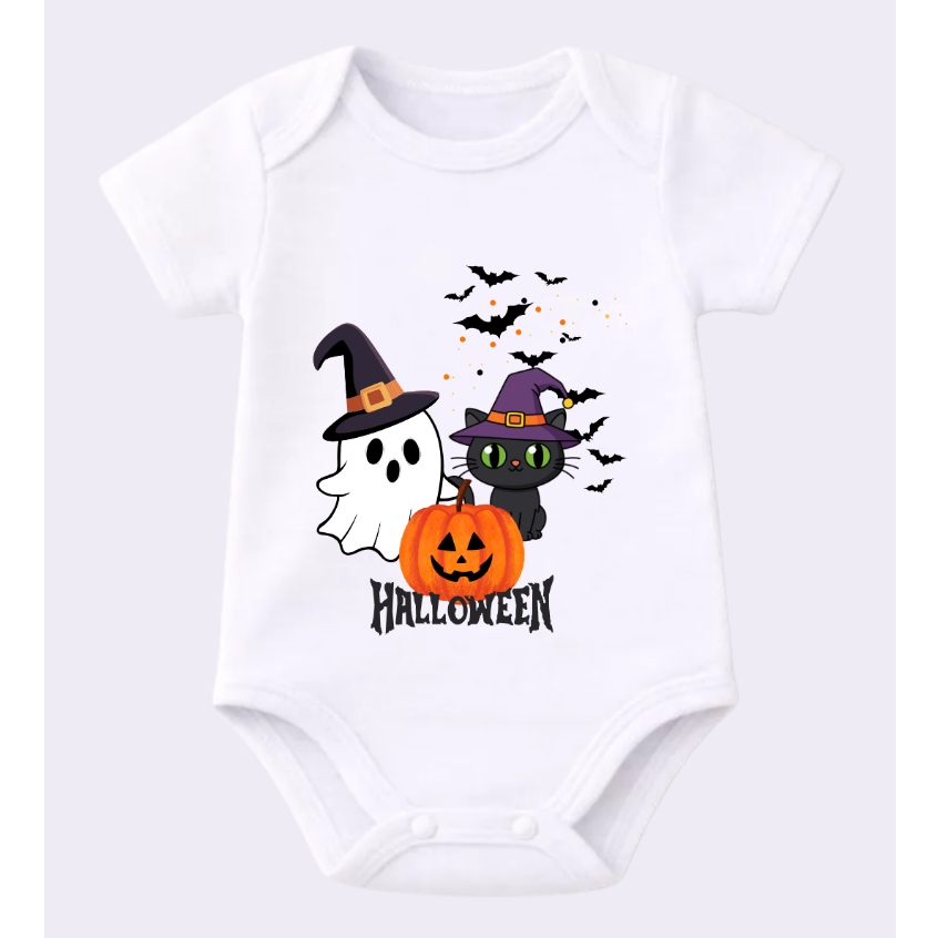 Body Bebê Dia das Bruxas Body Infantil Halloween 100% Algodão Manga Curta e Longa