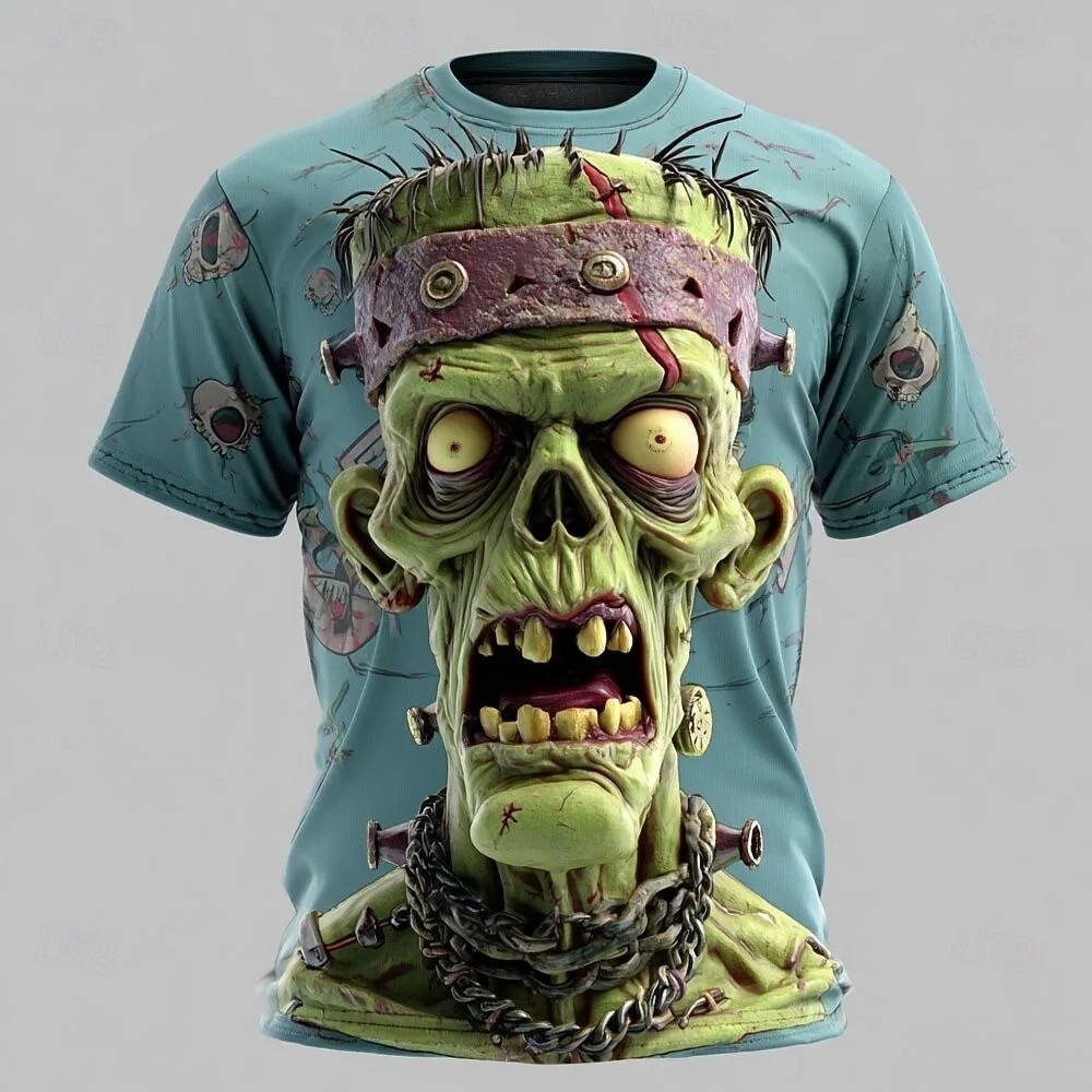 Halloween Zumbis 3D Impresso Camiseta Masculina Manga Curta Em Torno Do Pescoço Camisa Exagerada Designer Horror Fest