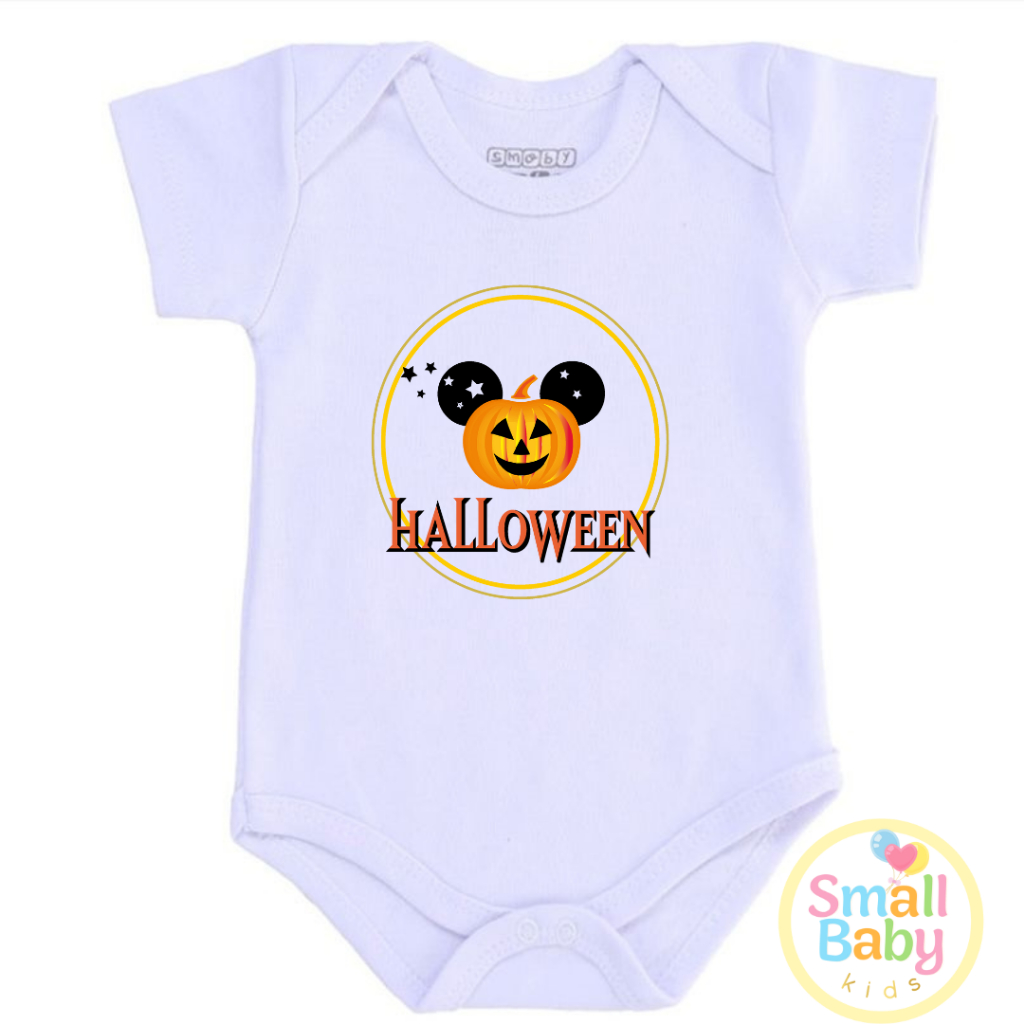Body Bebe Infantil Temático Halloween Dia das Bruxas Manga Curta