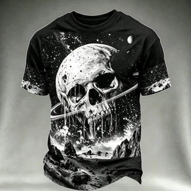 Camiseta masculina de manga curta com estampa 3D, suor confortável, macio, estilo Hip-Hop, padrão de caveira, Halloween