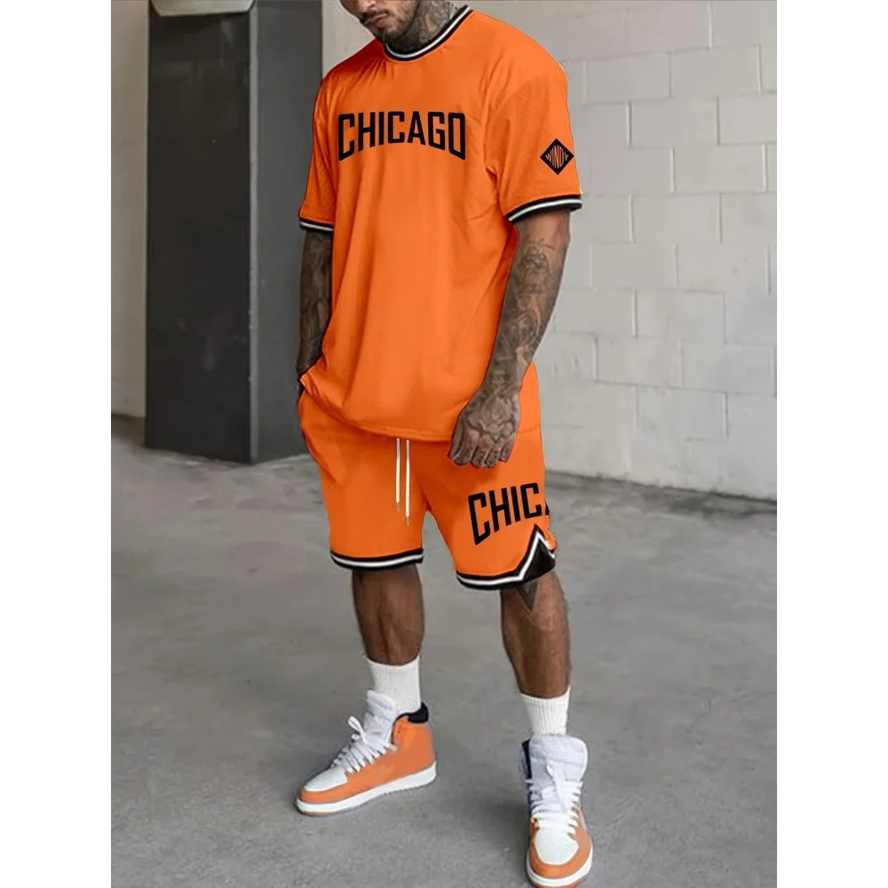 SHUNAICHI Halloween Presente De Natal Moda Basquete Camiseta Esportes Ao Ar Livre Masculino Manga Curta + Shorts Conjunt