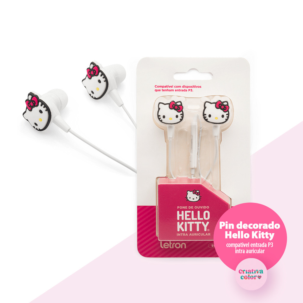 Fone de Ouvido Hello Kitty Intra Aricular Com Fio e Microfone Letron