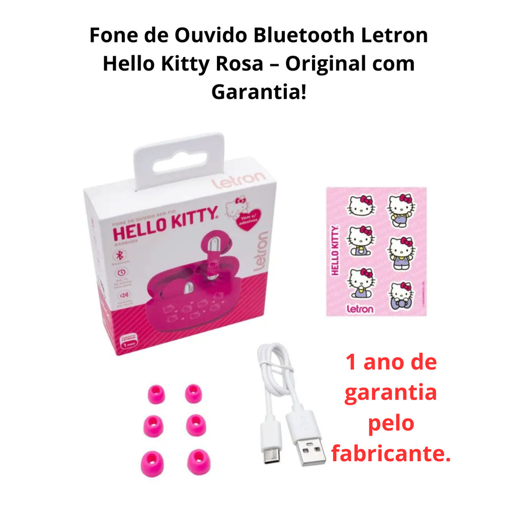 Fone de Ouvido Bluetooth - Letron Hello Kitty Rosa - Original com Garantia!