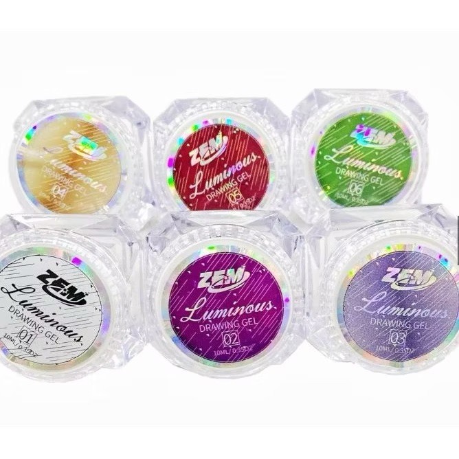 Kit c/6 Teia De Aranha Spider Gel Luminous Drawing Gel 10ml Fluorescente Efeito - Gel Spider Marca ZEM Nail art