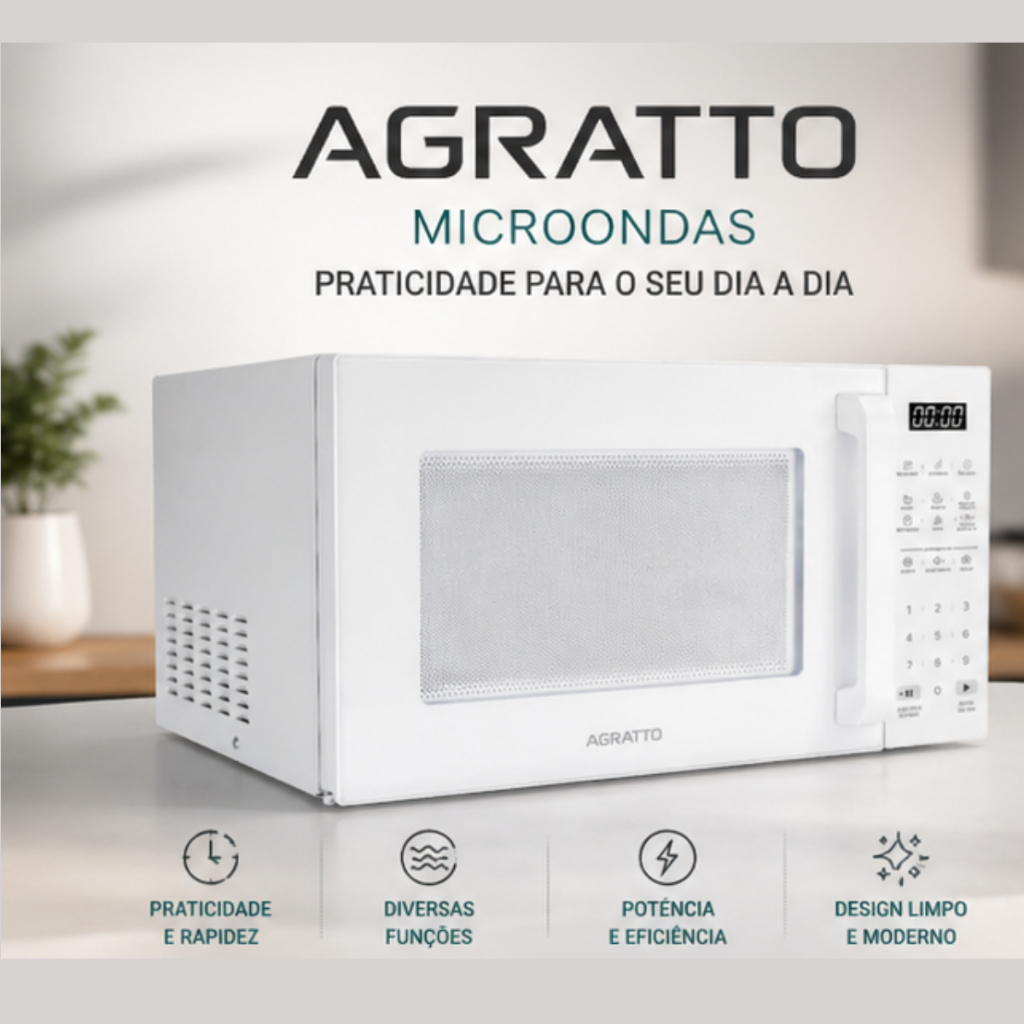 Micro-Ondas Agratto branco 32L 1400W Digital 10 Níveis de Potência Painel Multifunção Rápido