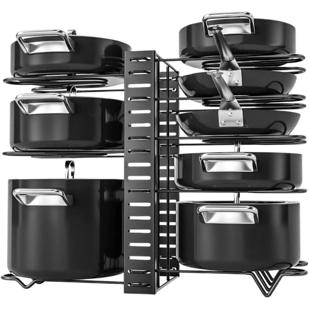 Organizador Premium De Panelas Ajustável Metal 46cm Rack Suporte Cozinha Gaveta Armário Frigideiras