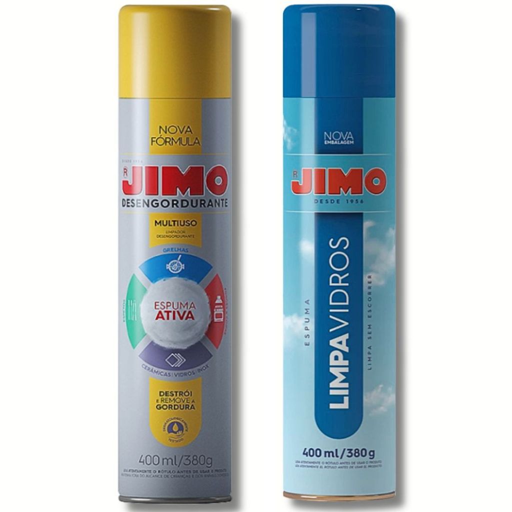 Kit JIMO: Limpa Vidros + Desengordurante 400ml | Cozinha e Espelhos Brilhando de uma só vez!