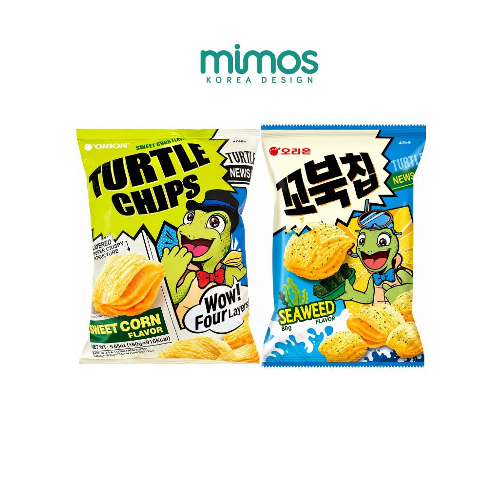 Salgadinhos TurtleChips Orion Sabor Milho Agridoce/Alga Marinha 60g | Importado | Mimos Korea Design