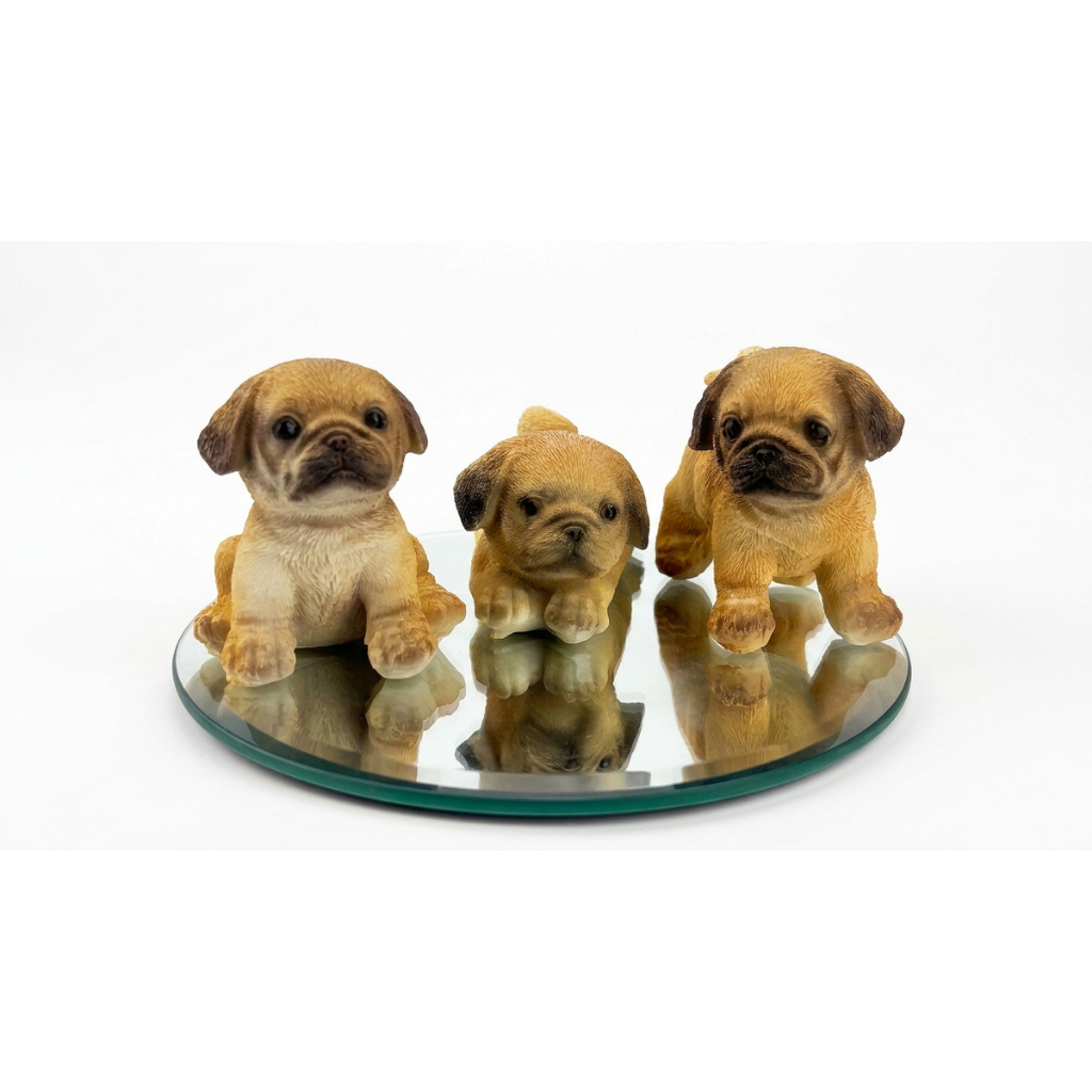 Decoração Kit C/ 3 Mini Cachorros Em Resina Pug Pet Enfeite Escultura