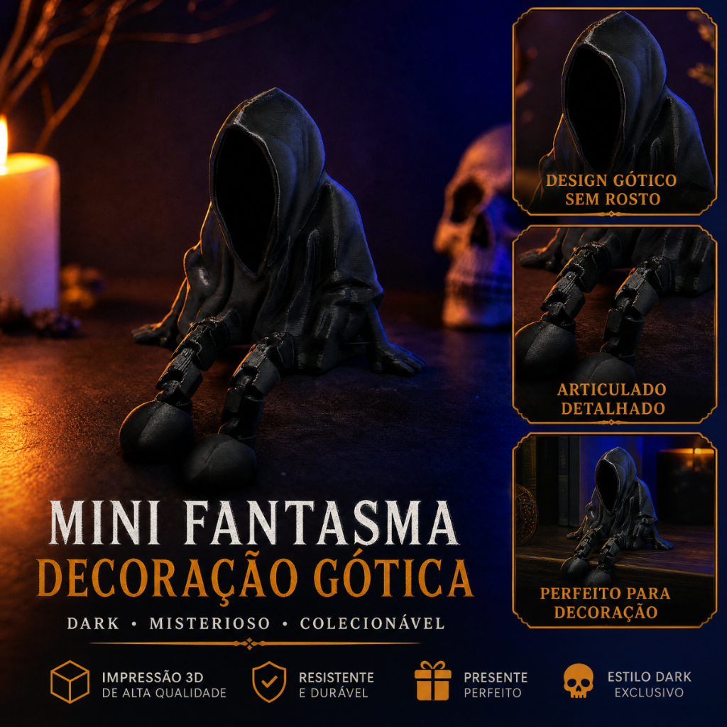 Mini Estátua Fantasma Gótico Sem Rosto - Decoração Dark Impressão 3D Geek - Enfeite de Estante e Mesa Morte Minimalista