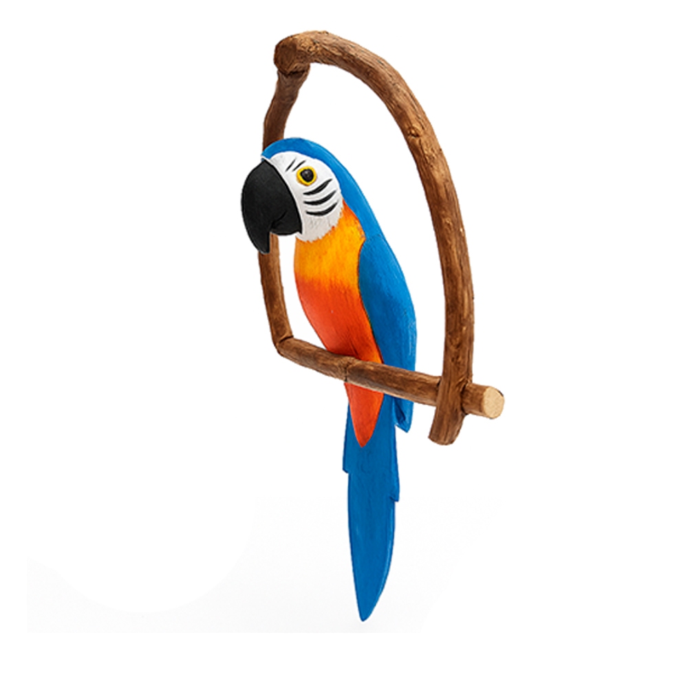 Mini Pássaro Arara Azul Vermelha Verde Tucano Madeira Artesanal 20cm Cipó Decoração