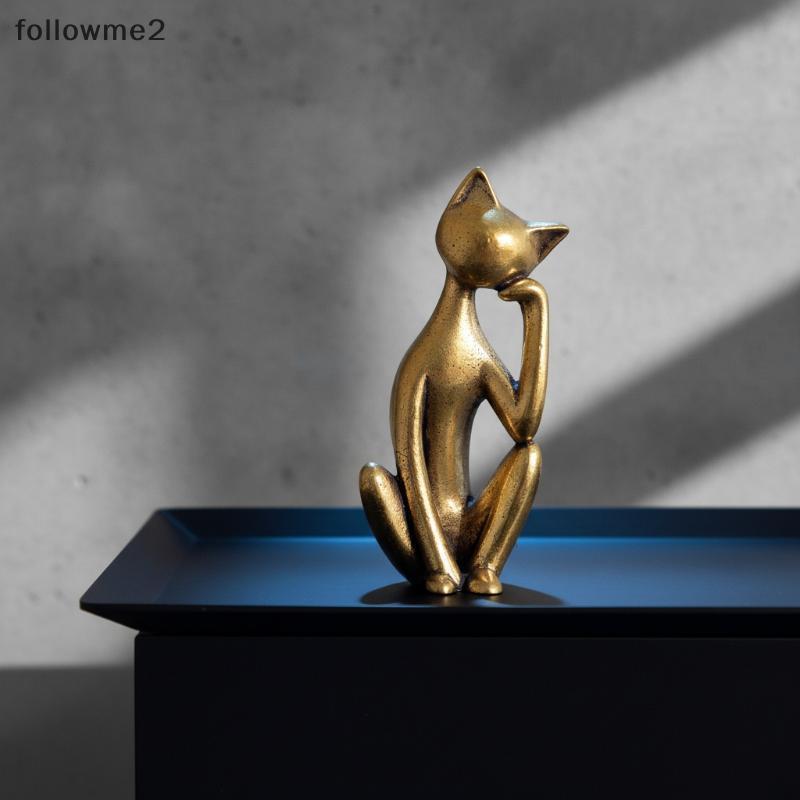 [fol] Mini Esculturas De Gato De Latão Polido , Estatuetas Pequenas Colecionáveis Para Mesa De Casa , Escritório , Decor