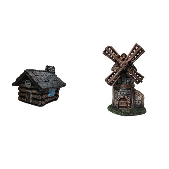 Kit Casinhas: Montanha/Fazenda + Moinho enfeite decoração para terrário e mini jardim kit 2 peças