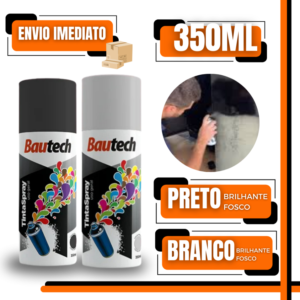 Tinta Spray Uso Geral Interno Externo Bautech Secagem Rápida Multiuso Alta Cobertura 350ml