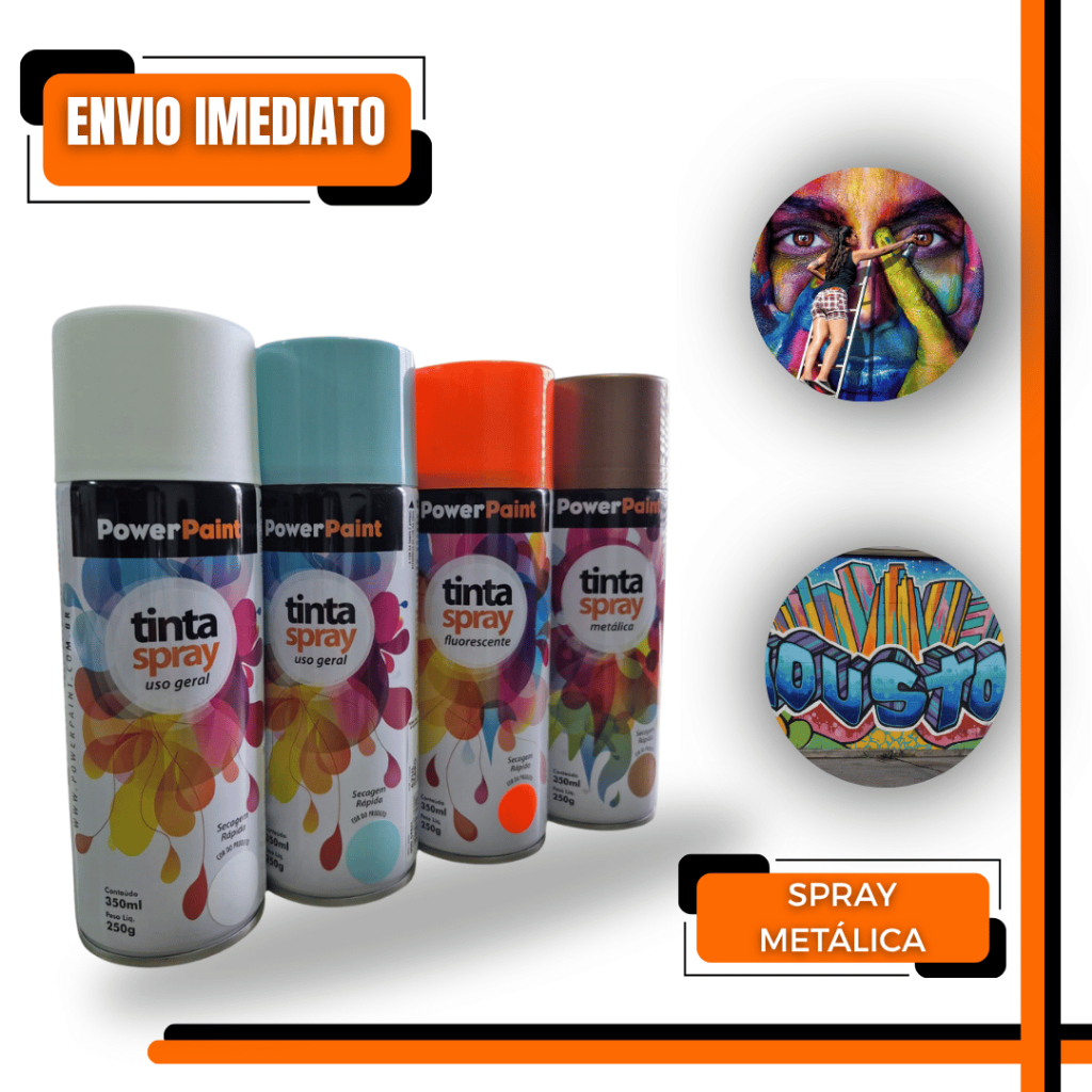 Tinta Spray Metálica PowerPaint 350ml – Alto Brilho, Secagem Rápida e Uso Geral