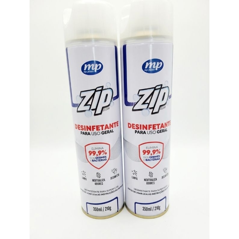 Desinfetante Zip Clean Spray Aerosol 350ml Elimina 99.9% Germes e Bactérias - Kit 1 ou 2 Unidades Envio Imediato