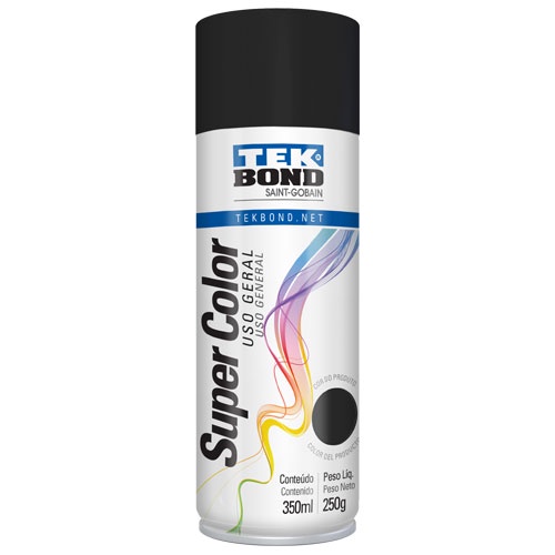 Tinta Spray Preto Fosco Super Color Uso Geral 350ml Tekbond