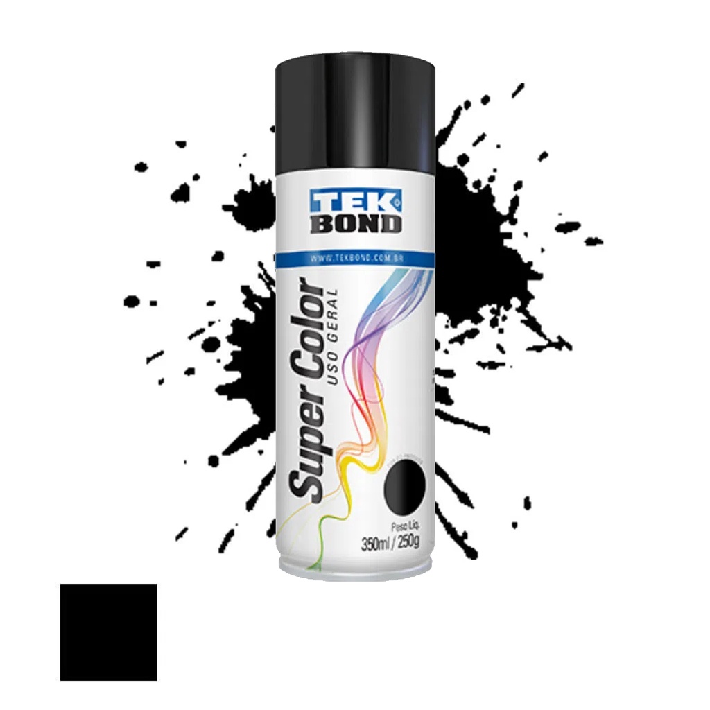 Tinta Spray Aerossol Preto Brilhante de Uso Geral TekBond 350ml