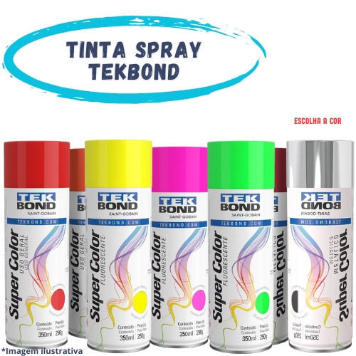 TOP Tinta spray Super Color Tekbond 350ml, aerossol, para metal, madeira,ceramica,gesso, fluorescente, metálica, uso ger