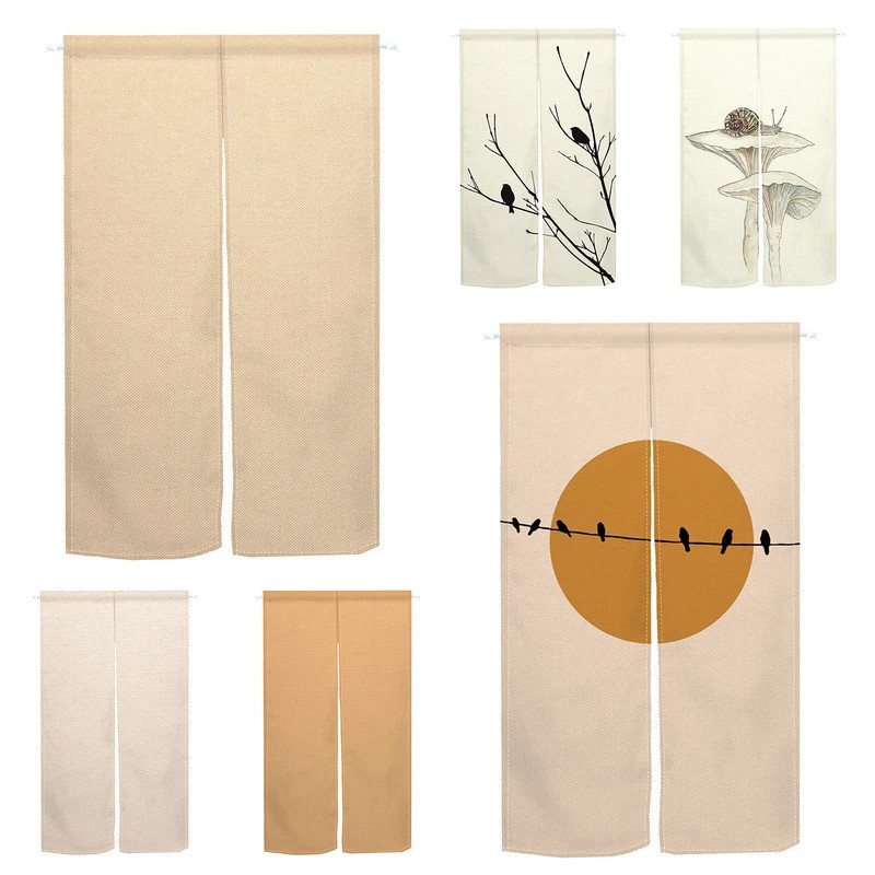 Beige Orange Japanese Door Curtain Noren Pure Colour Simple Room Partition Rustic Kitchen Linen Short Curtain Blackout S