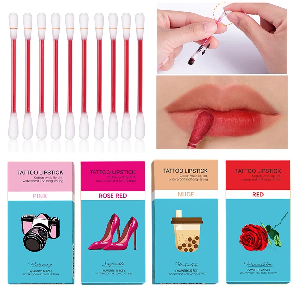 20pcs/set Creative cotton swab Lip Tattoo Long Lasting Velvet  Matte Lip Tint