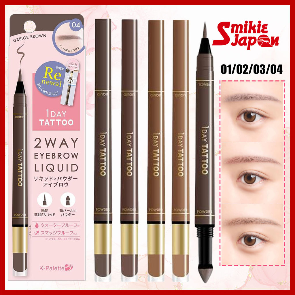 K-Pallete 1 DAY TATTOO 2Way Eyebrow Pen Powder Waterproof 2in1 Natural Brow Pencil Long Lasting Smudge Proof 0.4ml+0.6g 01 02 03 04 Directly from Japan