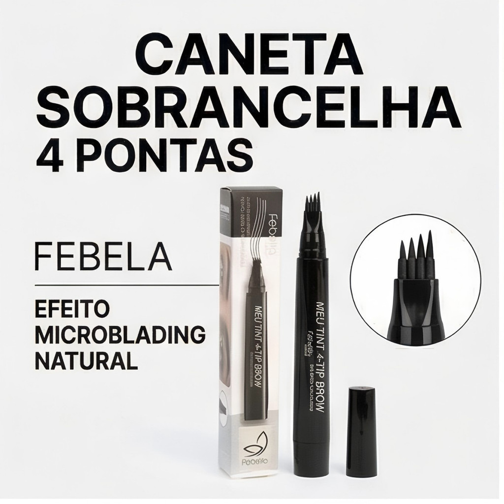 Caneta Sobrancelha Fio a Fio 4 Pontas Efeito Tattoo À Prova D'água Longa Duração Make
