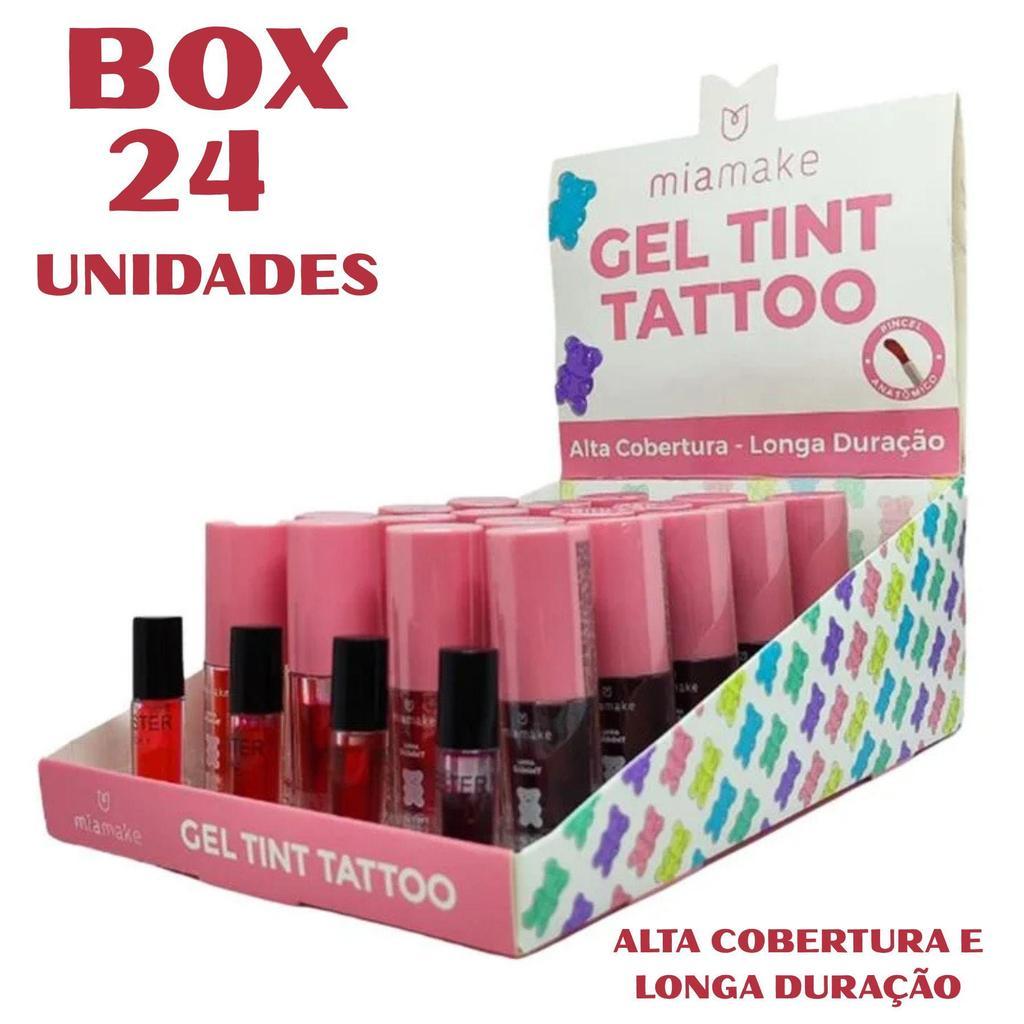 Box 24un Gel Tint Tattoo Miamake Alta Cobertura Longa Duração Batom Tint Labial Pincel Anatômico