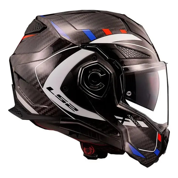 Capacete Articulado Ls2 Ff901 Advant C Carbon Future Branco Azul Vermelho