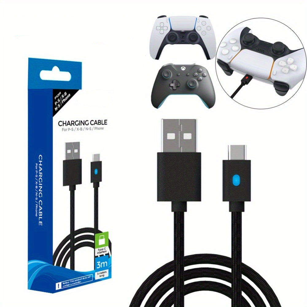 Novo Cabo de Carregamento 3m para PS5/PS5 Slim/Xbox Series S X/Switch/NS Pro USB C Tipo C para Acessório de Controle