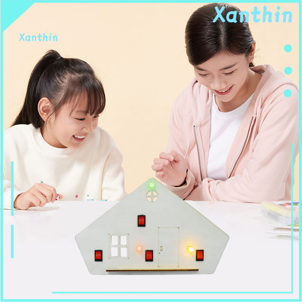 Stem Educational House Toy Wooden Model Kit Diy Building with Led Light Switch Series Parallel Circuit for Kids for Sout