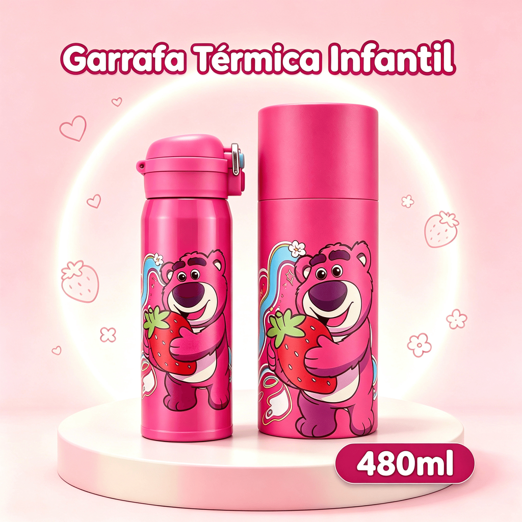 Garrafa de Água Térmica Squeeze Lotso Toy Story 480ml Resistente Escola Passeio Disney