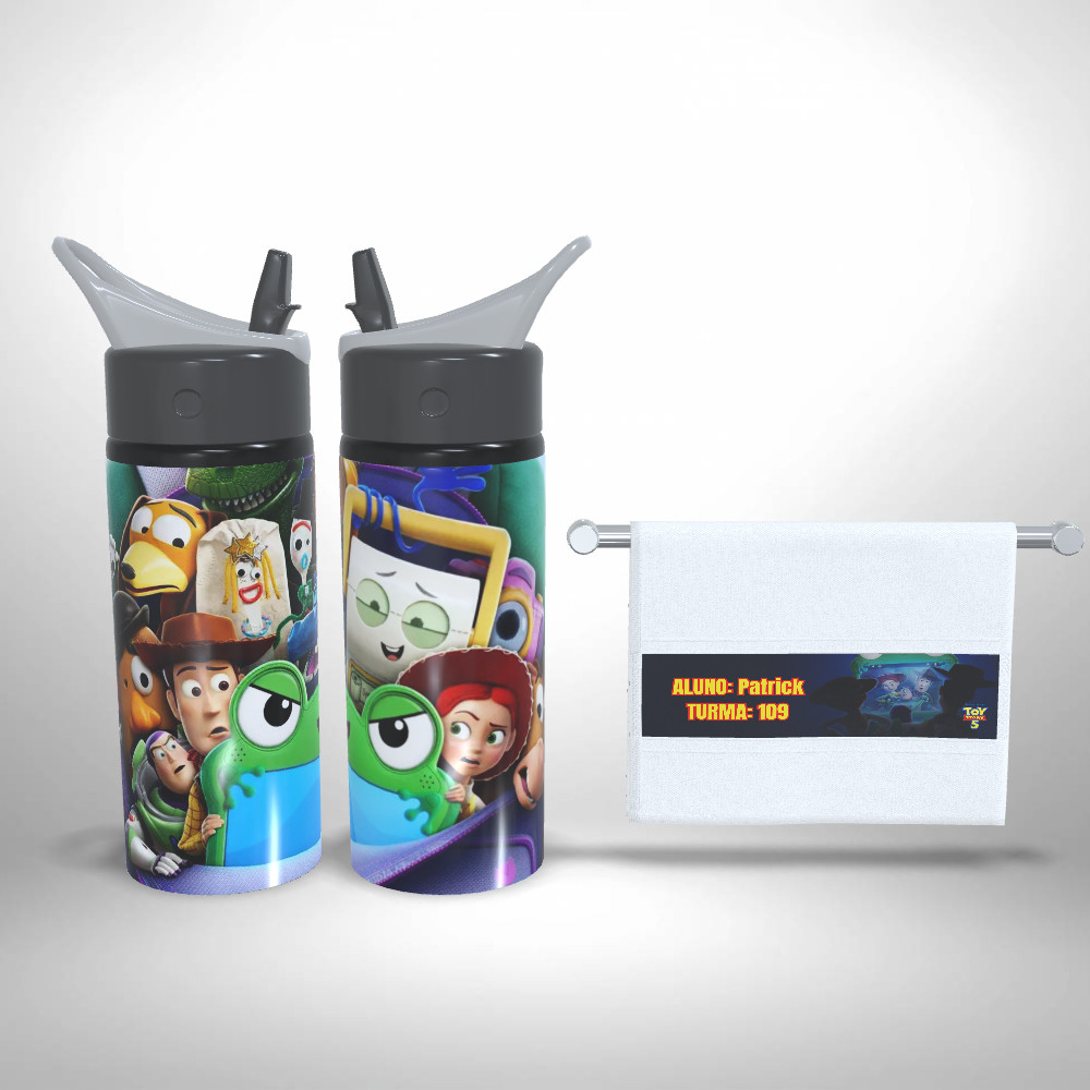 Kit Escolar Squeeze e Toalhinha - Toy Story 5 Brinquedos da Bonnie