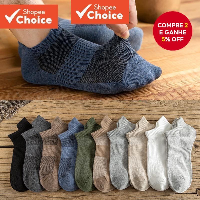 Meias Masculinas De Malha De Algodão 10 Pares Macias Respiráveis Finas Atléticas