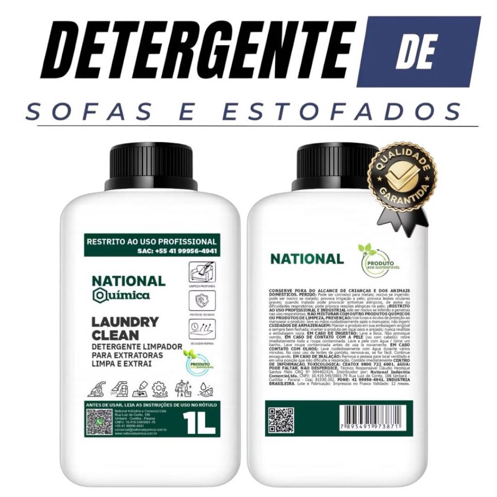 Detergente Para Extratora Laundry Clean 1L National Quimica Rende Muito Limpeza De Sofá Profissional Lavagem A Seco
