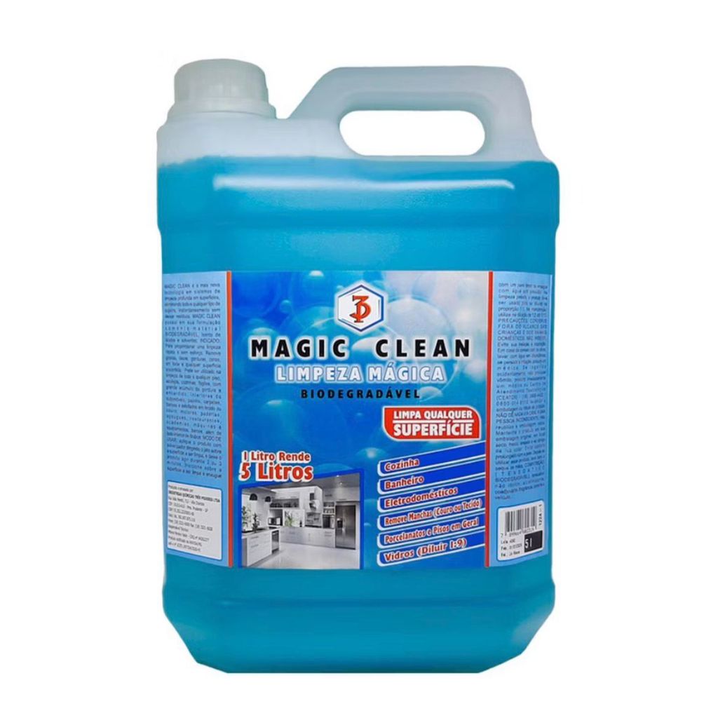 Limpador Mágico Magic Clean 5L Flotador Biodegradável Remove Gordura Limo e Graxa Profissional Testado Anvisa Original