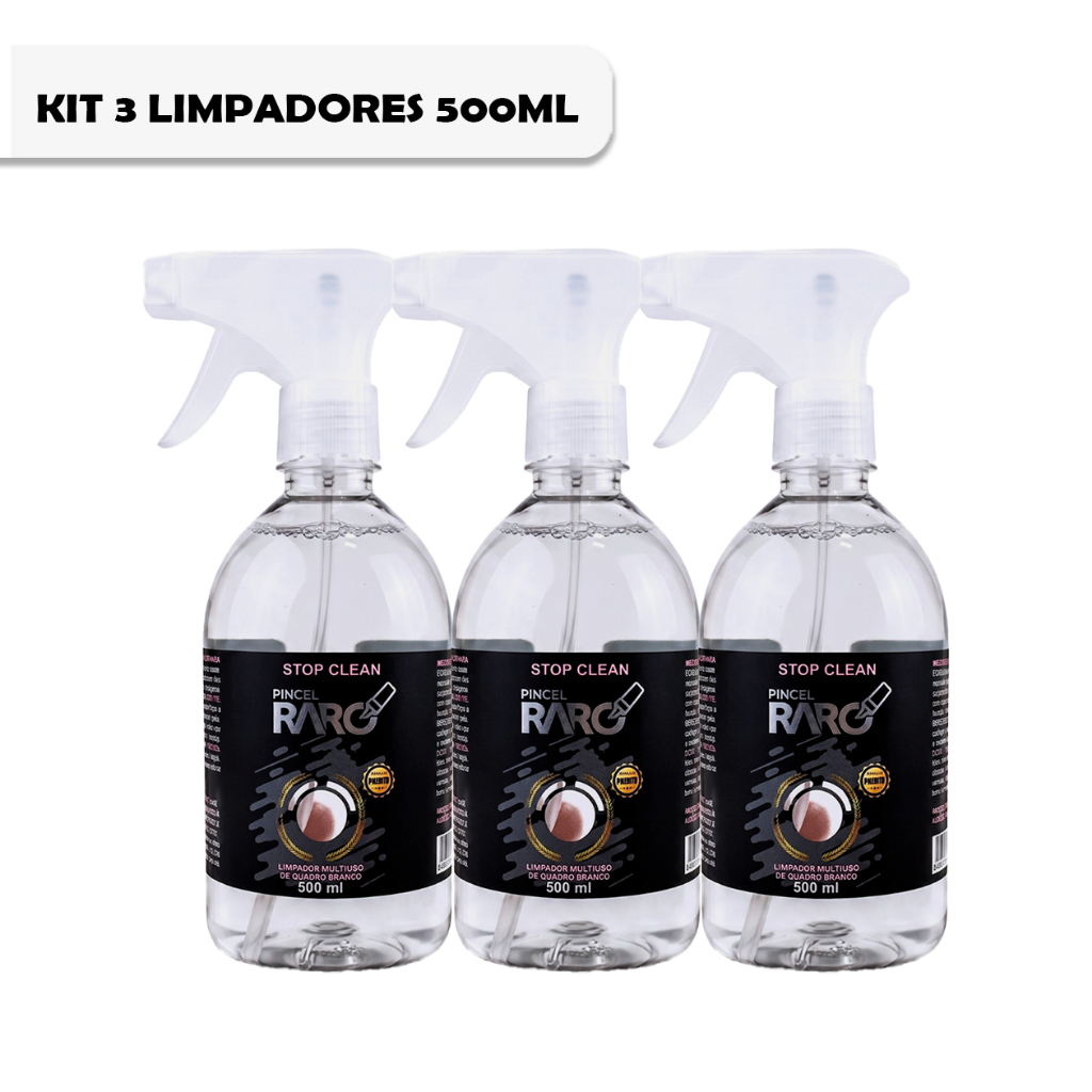 Kit 3 Limpador Stop Clean Quadro Branco 500ml Spray Fórmula Suave Evaporação Rápida Total 1,5L Limpeza Profissional