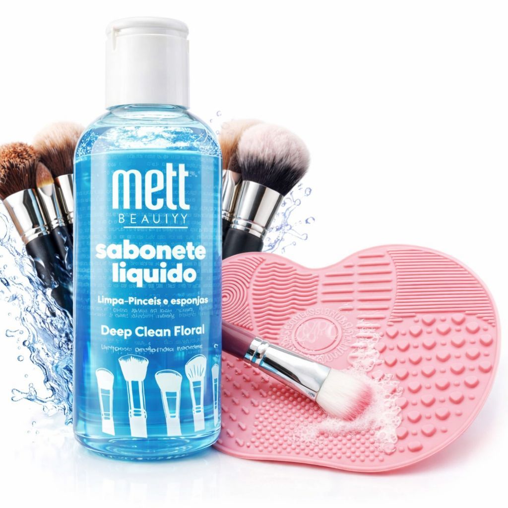 Kit Limpeza de Pincéis Profissional + Tapete Silicone Mett Beauty Deep Clean Remove Maquiagem 100%