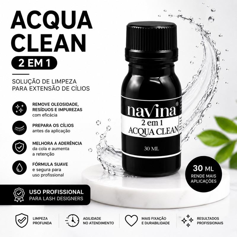Acqua Clean Navina 30ml Solução de Limpeza 2 em 1 para Extensão de Cílios Fio a Fio Profissional